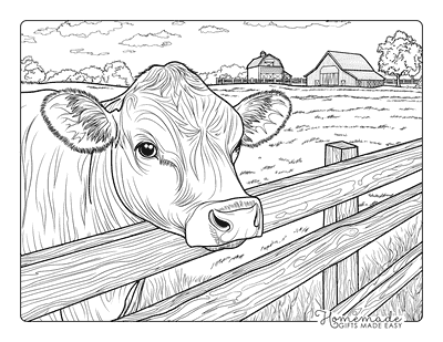 Cow Coloring Pages Realistic Cow Wooden Fence