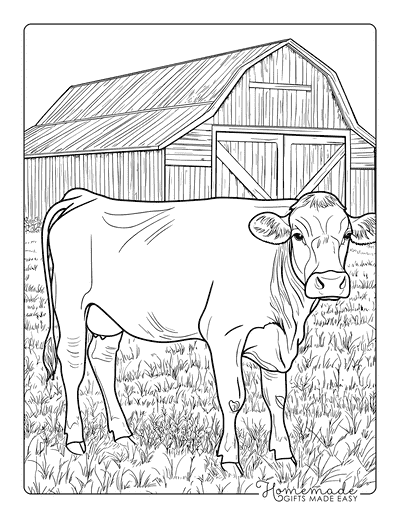 Cow Coloring Pages Semi Realistic Cow and Barn