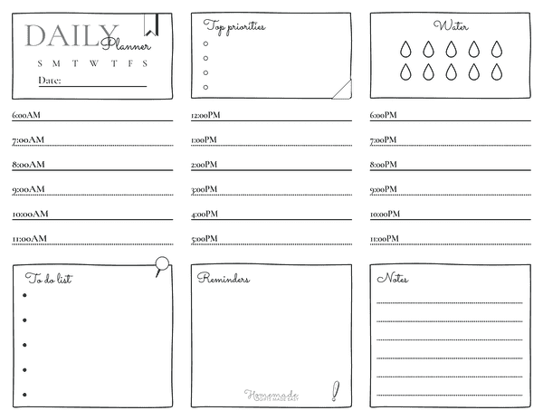 Daily Planner Template Landscape Handdrawn With Graphics