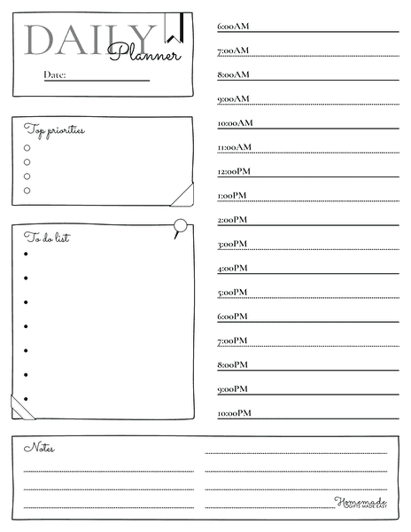 Daily Planner Template Portrait Handdrawn With Graphics