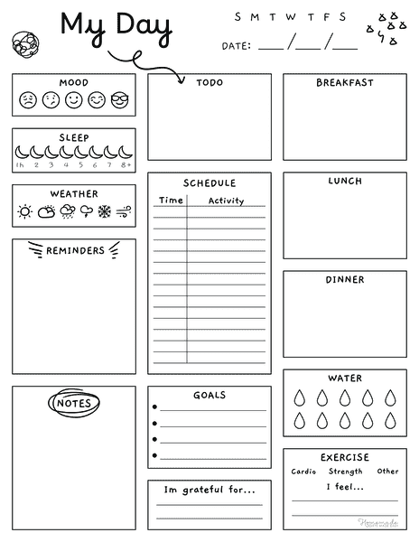 Daily Planner Template Portrait With Doodles