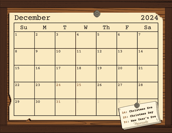 December Calendar 2024 16 Bit Notice Board