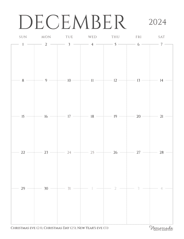 December Calendar 2024 Grayscale Minimalist Portrait