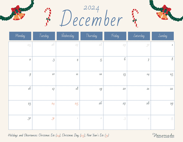 December Calendar 2024 Simple Blue Winter