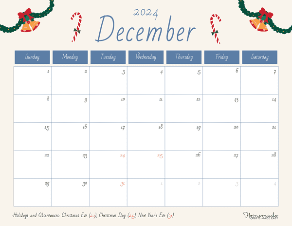 December Calendar 2024 Simple Blue Winter