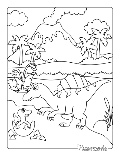 Dinosaur Coloring Pages Easy Cute Spinosaurus and Baby Scene