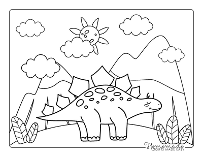 Dinosaur Coloring Pages Easy Cute Stegosaurus Scene