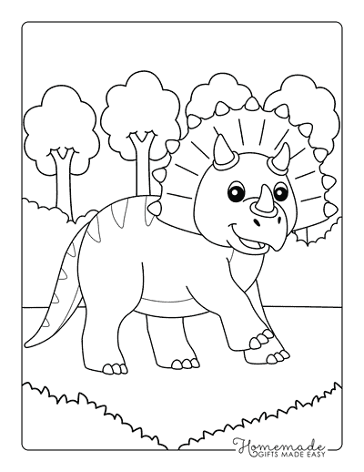 Dinosaur Coloring Pages Easy Cute Triceratops for Preschoolers