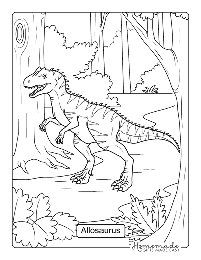 Dinosaur Coloring Pages Easy Realistic Allosaurus in Forest