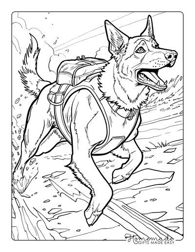 Dog Coloring Pages German Shepherd Police Sprinting for Adults
