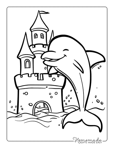 Dolphin Coloring Pages Cartoon Dolphin Sandcastle