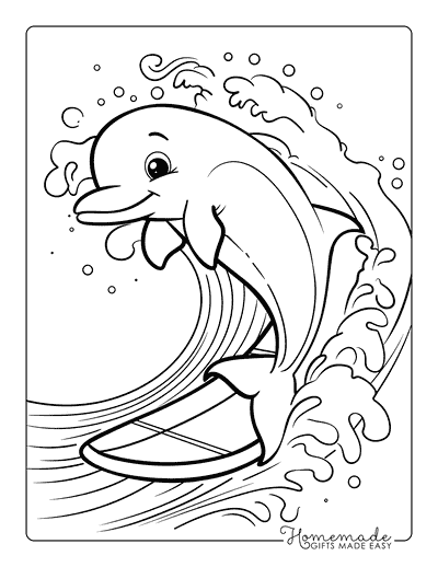 Dolphin Coloring Pages Cartoon Dolphin Surfing