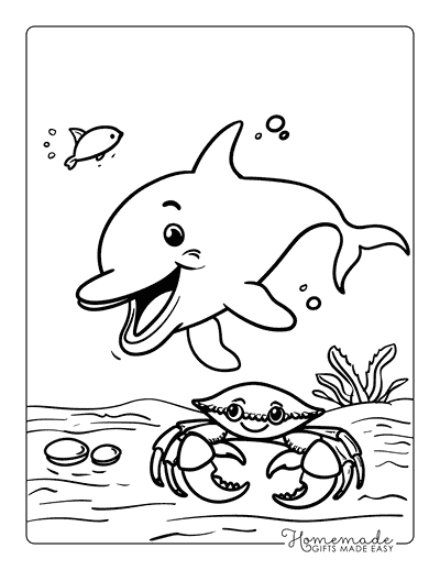 Dolphin Coloring Pages Cartoon Dolphin With Crab