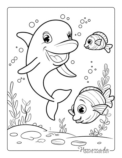 Dolphin Coloring Pages Cartoon Dolphin With Fish