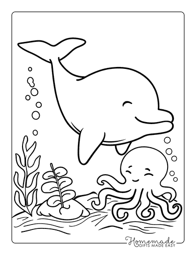 Dolphin Coloring Pages Cartoon Dolphin With Octopus