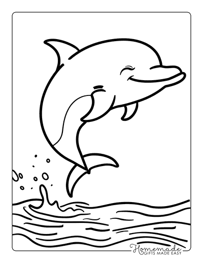 Dolphin Coloring Pages Cute Cartoon Dolphin Jumping From Water