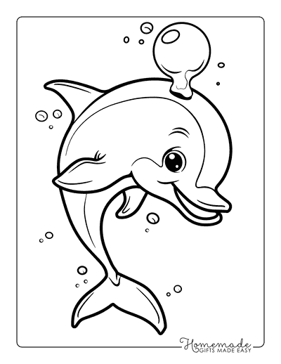 Dolphin Coloring Pages Cute Dolphin Blowing Bubble