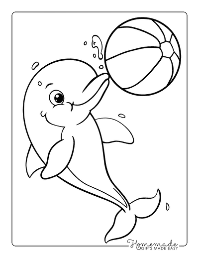 Dolphin Coloring Pages Cute Dolphin Playing With Beach Ball