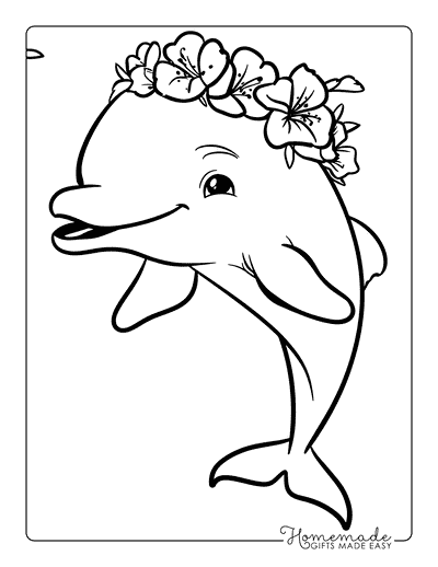 Dolphin Coloring Pages Cute Dolphin Wearing Flower Crown