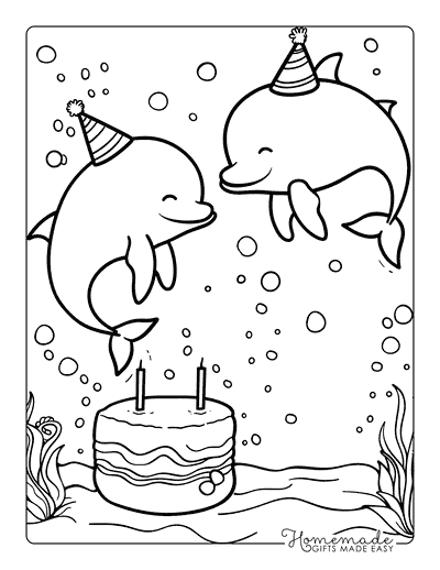 Dolphin Coloring Pages Cute Dolphins Underwater Birthday
