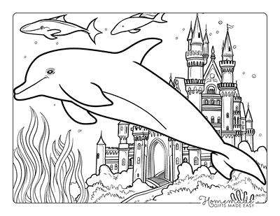 Dolphin Coloring Pages Dolphin and Castle Adults