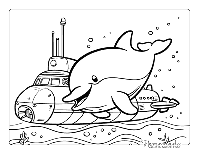Dolphin Coloring Pages Dolphin and Submarine