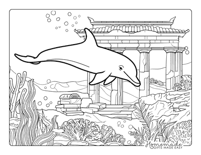 Dolphin Coloring Pages Dolphin in Ancient Ruins