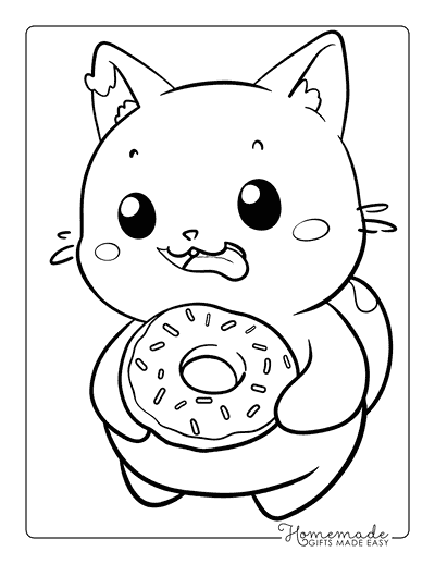 Donut Coloring Pages Cute Cartoon Cat and Donut