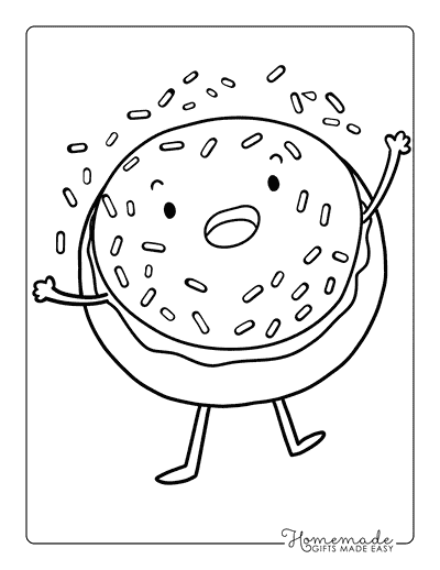 Donut Coloring Pages Cute Cartoon Donut Throwing Sprinkles