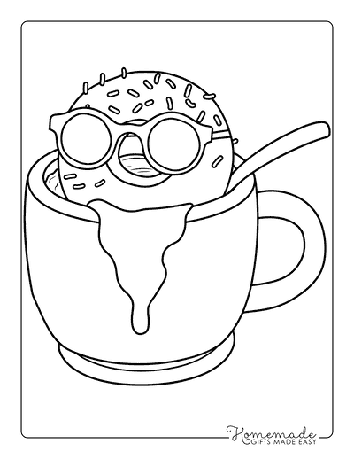Donut Coloring Pages Donut in Coffee Mug