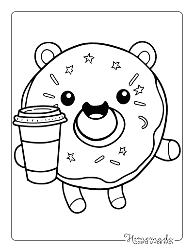 Donut Coloring Pages Teddy Bear Donut With Coffee