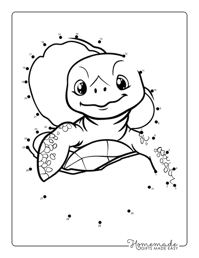 Dot to Dot Printables Cute Baby Turtle in Eggshell