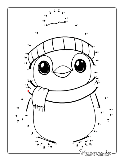 Dot to Dot Printables Cute Penguin in Hat and Scarf