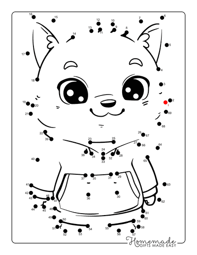 Dot to Dot Printables Kawaii Fox Wearing Hoodie