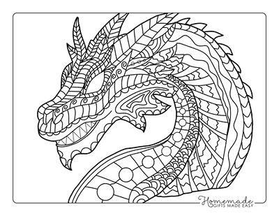 Dragon Coloring Pages Easy Patterned Zentangle for Teens