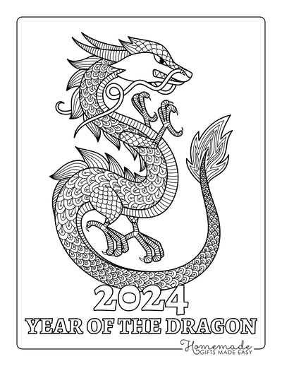 Dragon Coloring Pages Fire Dragon Chinese Lunar New Year 2024