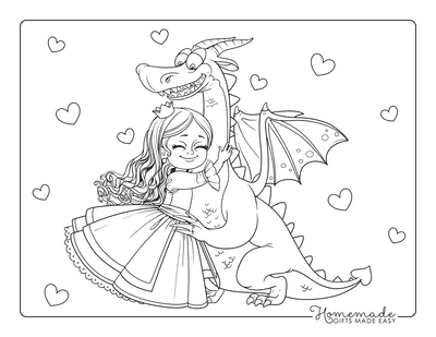 Dragon Coloring Pages Princess Hugging Dragon Cute