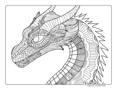 Dragon Coloring Pages Realistic Dragon Head Zentangle for Adults