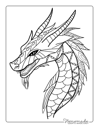 Dragon Coloring Pages Simple Dragon Head Zentangle for Teens