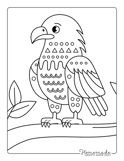 Eagle Coloring Pages Easy Cute Bald Eagle on Branch Drawing for Kids