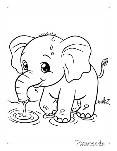 Elephant Coloring Pages Baby Elephant Drinking Water