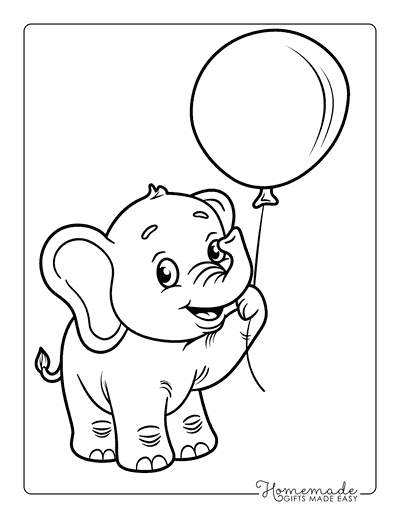 Elephant Coloring Pages Baby Elephant Holding Balloon