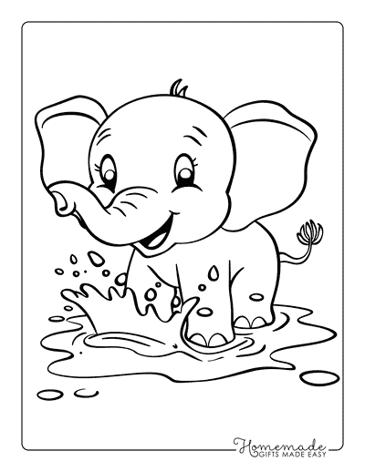 Elephant Coloring Pages Baby Elephant Splashing in Puddle