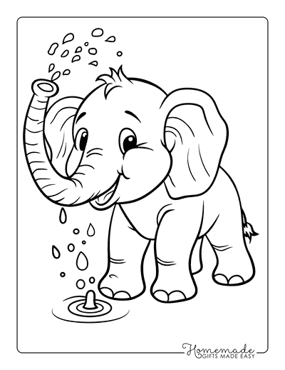 Elephant Coloring Pages Baby Elephant Spraying Water