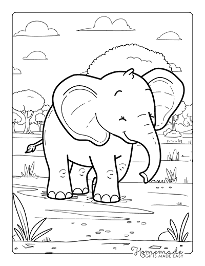 Elephant Coloring Pages Baby Elephant Walking in Savannah