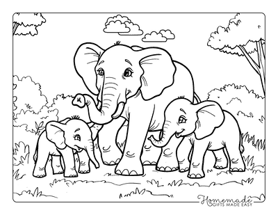 Elephant Coloring Pages Cute Elephant Family Migrating Together