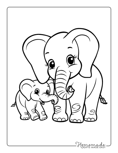 Elephant Coloring Pages Cute Elephant Mom and Baby