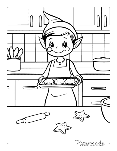 Elf Coloring Pages Elf on a Shelf Baking Christmas Cookies