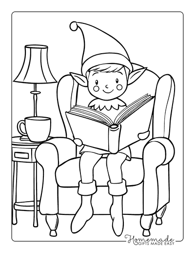 Elf Coloring Pages Elf on a Shelf Reading in Armchair