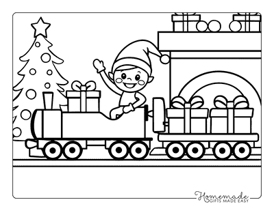 Elf Coloring Pages Elf on a Shelf Riding Christmas Train